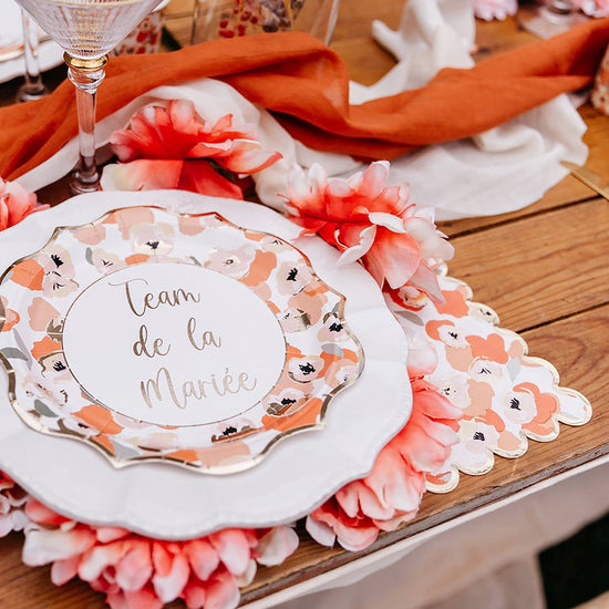 16 serviettes fleurs corail pour decoration de table mariage champêtre