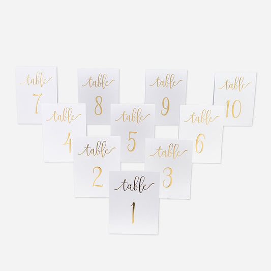 Brand white and gold tables for wedding tables numbers 1 to 10