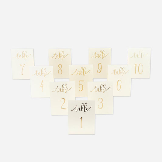 Brand ivory and gold tables for wedding tables numbers 1 to 10