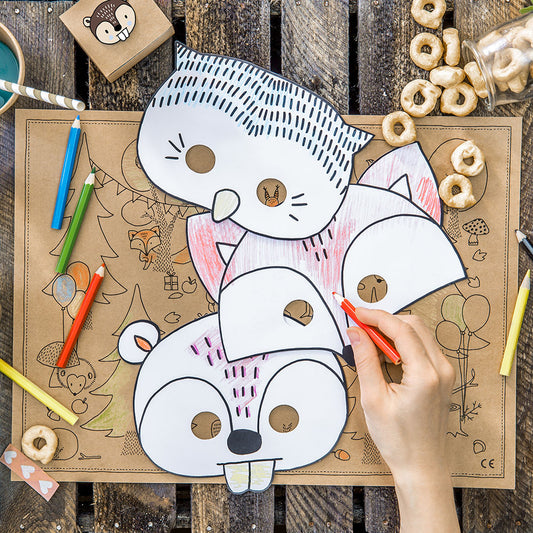masques animaux de la foret à colorier pour anniversaire enfant