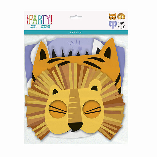 Masques animaux sauvages en papier pour fête d'anniversaire safari