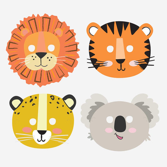 8 masques en papier safari pour déguisement invités anniversaire safari