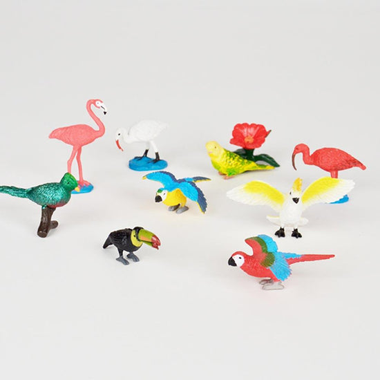 Tropical bird figurines for birthday cake toppers or gift