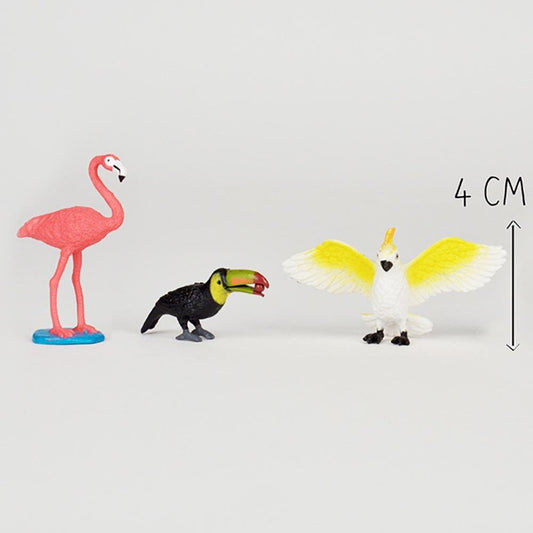 regali per gli ospiti di compleanno per pinata: mini figurine di uccelli esotici