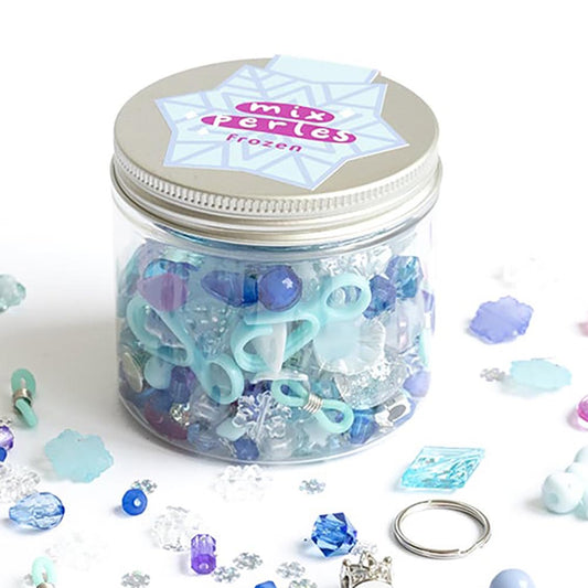 Jar of frozen beads to make do it yourself beaded bracelet