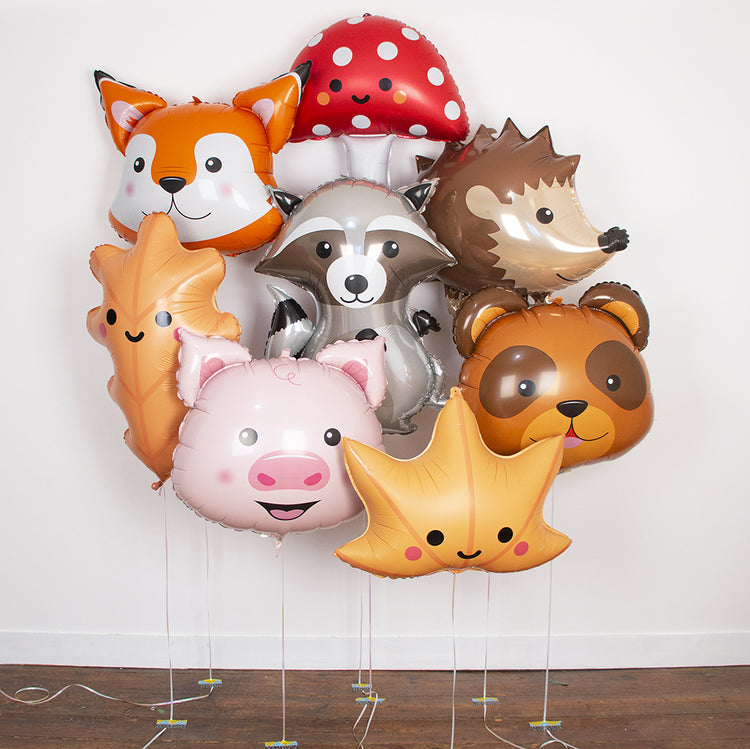 Racimo de globos de animales del bosque para decoración de cumpleaños infantil