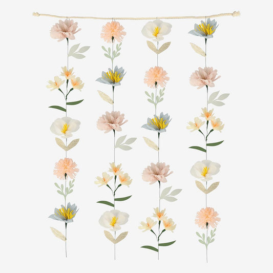 Idea de decoración de cumpleaños de niña para colgar: guirnalda de flores en la pared