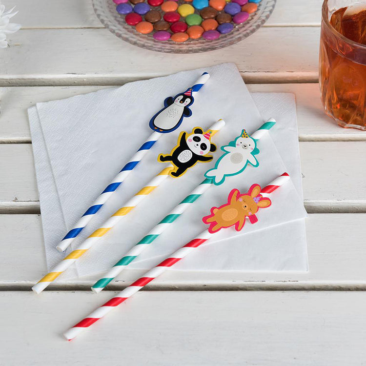 Set of cute animal themed children's straws