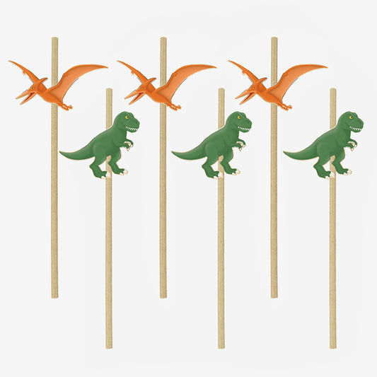 Idea para una decoración de cumpleaños con temática de dinosaurios: pajitas de dinosaurio