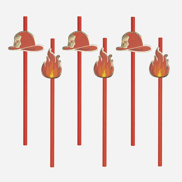 Deco anniversaire garcon : set de 10 pailles thème pompiers 