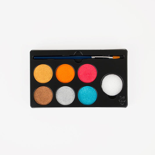 A water-based make-up palette of 6 metal-effect colors for dressing up