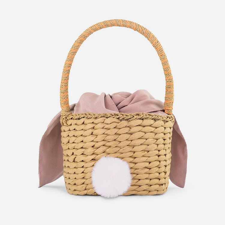 Idee pour chasse aux oeufs de Pâques : panier en osier lapin rose