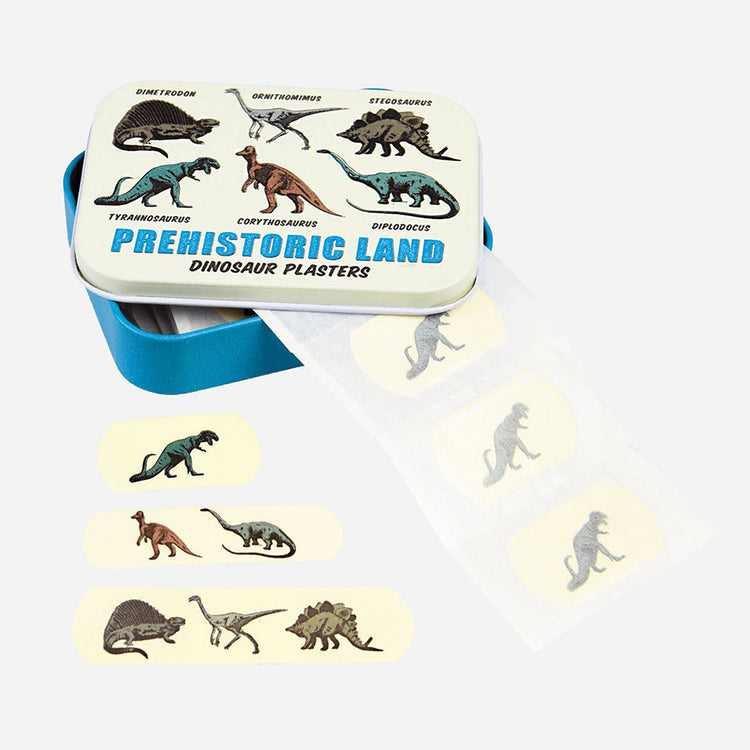 Caja de vendajes de dinosaurios para un pequeño doble de acción amante de los dinosaurios