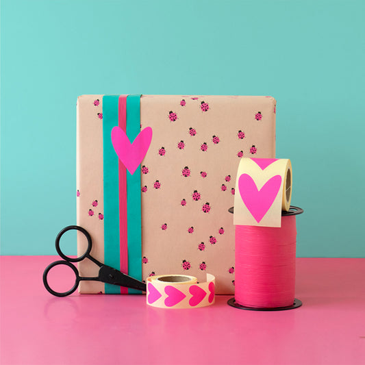 1 rollo de papel de regalo de mariquita rosa para cumpleaños infantil