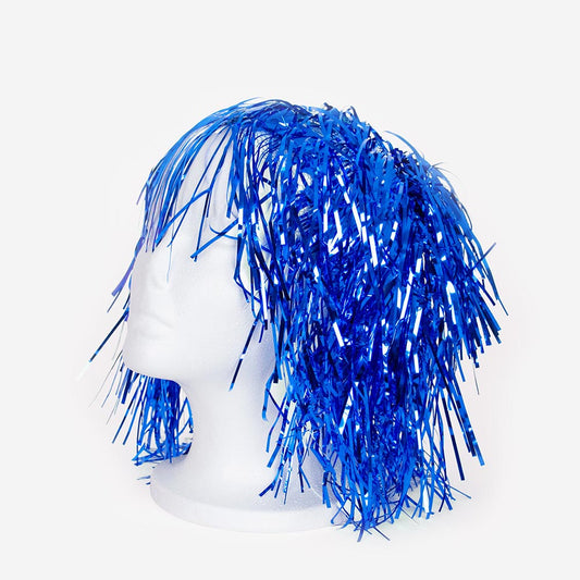 Parrucca blu metallizzato: accessorio per costume da festa, evjf, capodanno