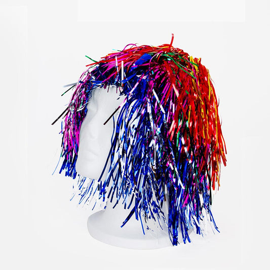 Peluca multicolor metalizada: accesorio de disfraz de fiesta, evjf, año nuevo