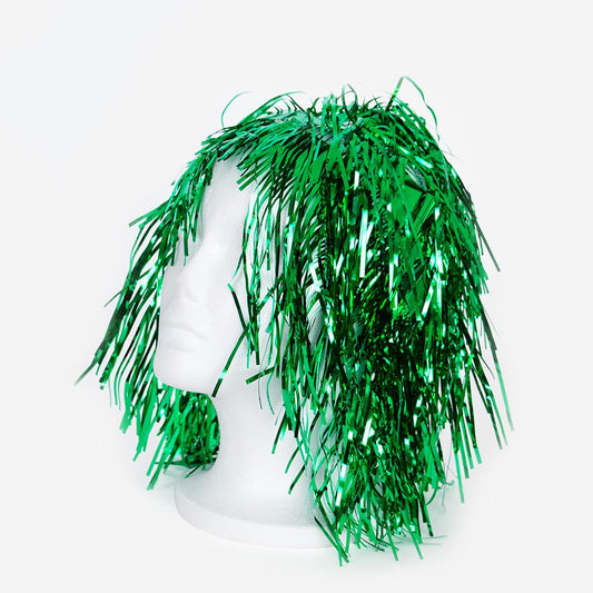 Parrucca verde metallizzato: accessorio per costume da festa, evjf, capodanno