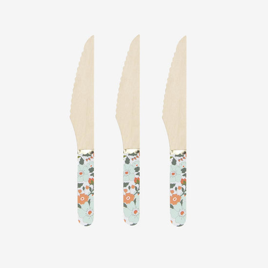 Vaisselle réutilisable : 8 petits couteaux en bois motif liberty
