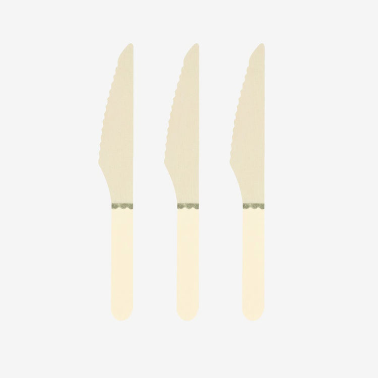 Vaisselle réutilisable : 8 petits couteaux en bois jaune pastel