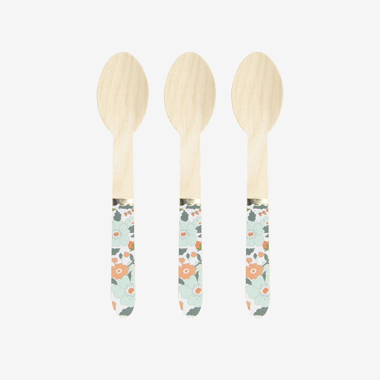Reusable tableware: 8 small wooden spoons with liberty motif