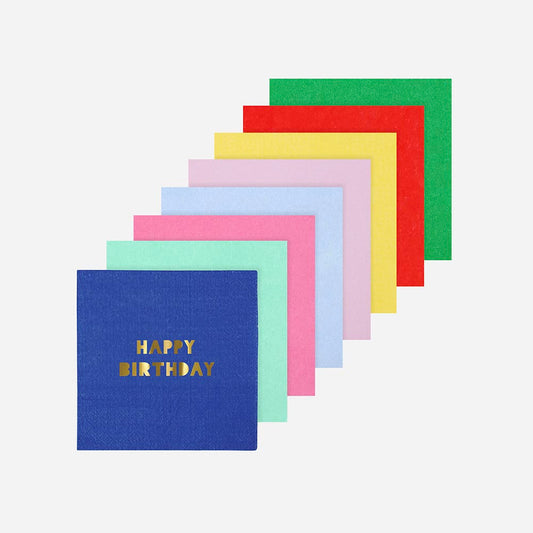 16 servilletas de papel multicolor feliz cumpleaños para decoración de mesa