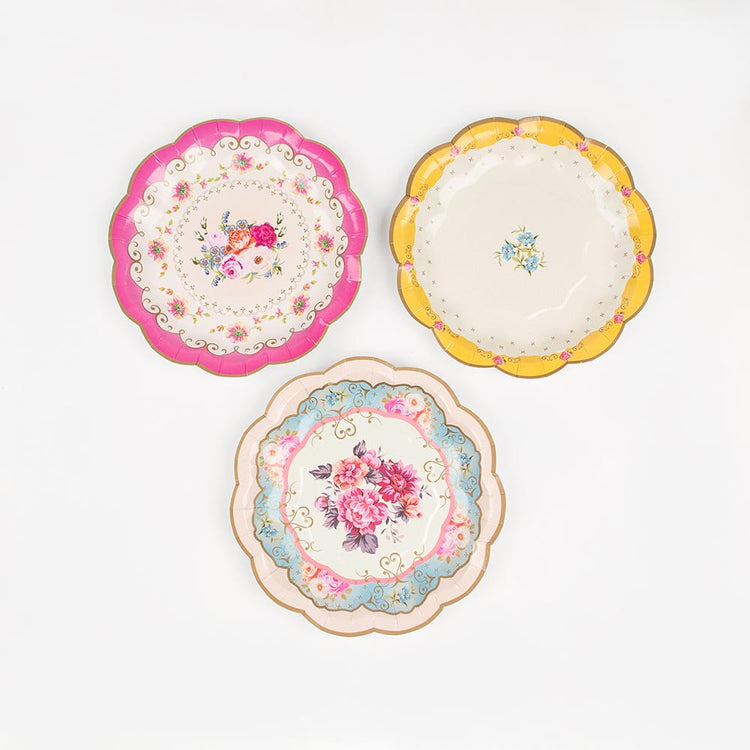 12 cardboard flower plates like vintage English porcelain