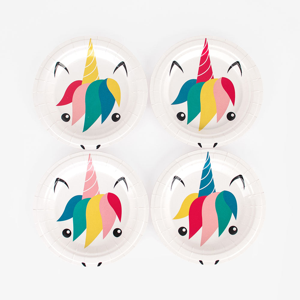 8 mini unicorn plates for girl's unicorn themed birthday table decoration