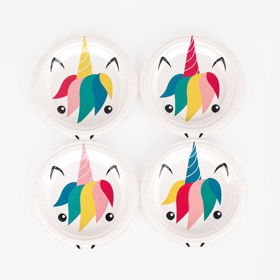 8 mini unicorn plates for girl's unicorn themed birthday table decoration
