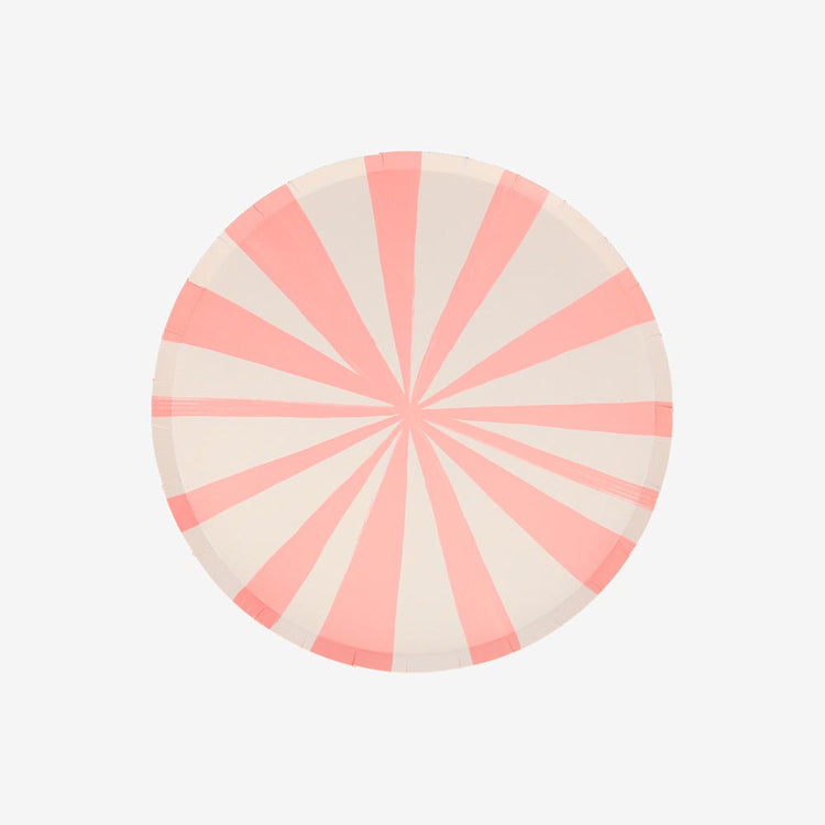 8 pink striped plates perfect for a circus-themed birthday party