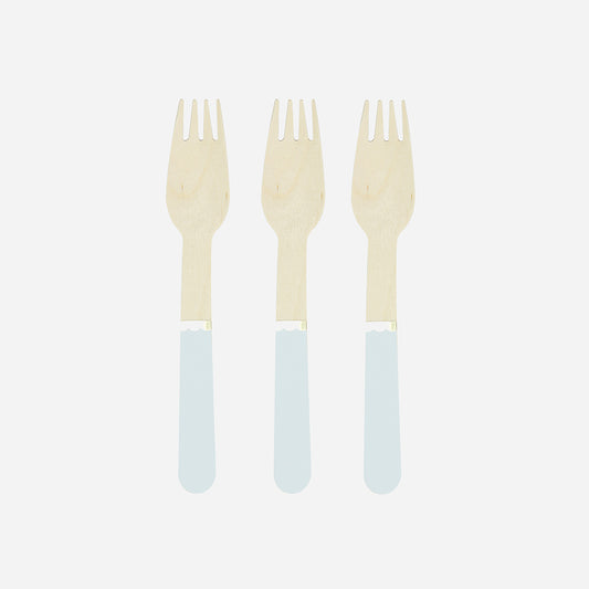 Party table: 8 light blue wooden forks for your party table