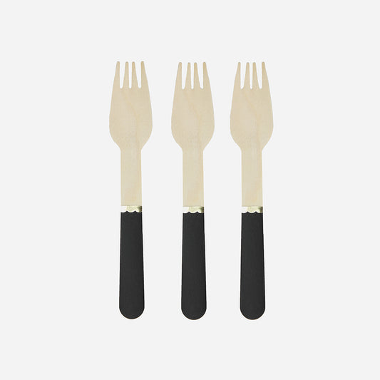 Set de pequeños tenedores de madera negros para cumpleaños y fiestas