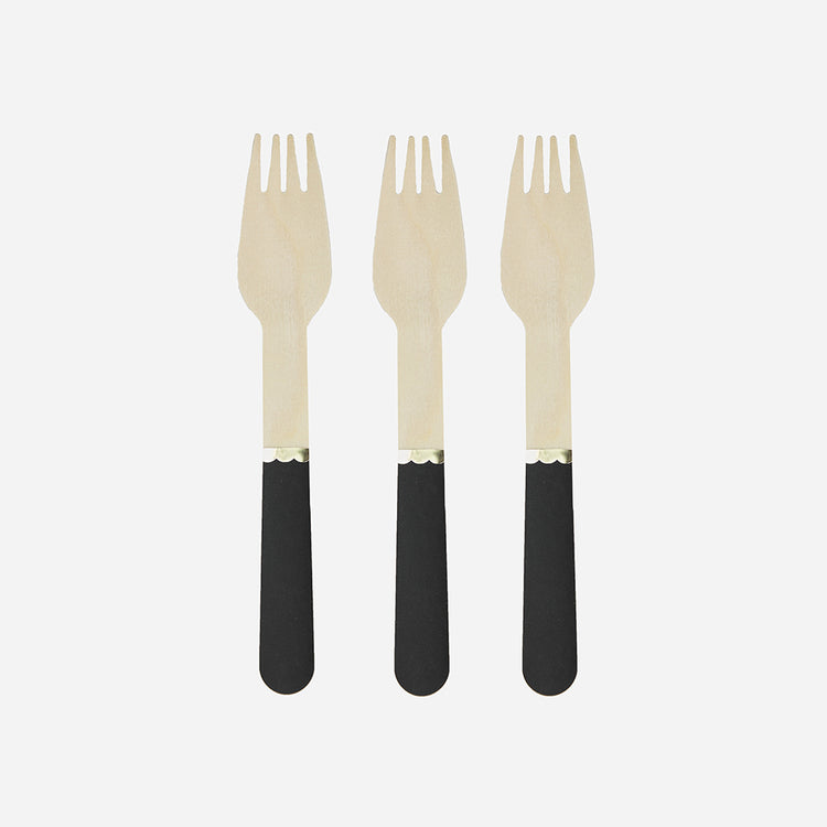 Vaisselle anniversaire - 8 petites fourchettes en bois noir - Couverts en  bois fête anniversaire, mariage, baby shower