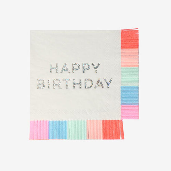 Serviettes happy birthday à franges pour un annniversaire multicolore