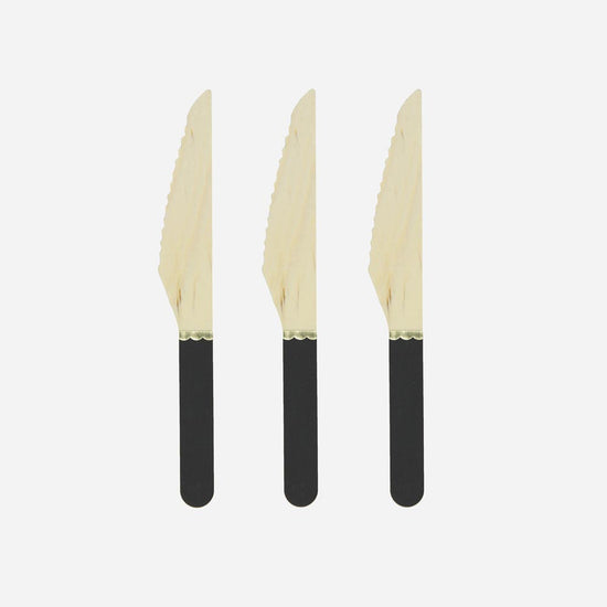 Kit de couteaux en bois noirs jetables pour deco anniversaire
