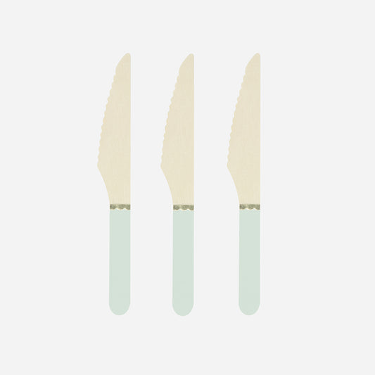 Table de fête : 8 couteaux en bois vert pastel pour votre table de fete