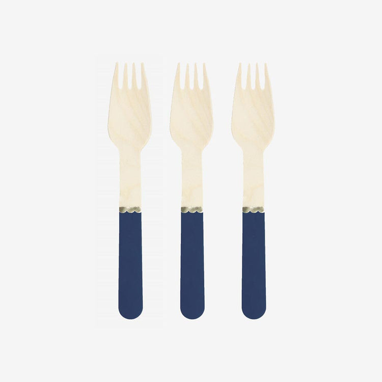 8 petites fourchettes en bois bleu marine - Couverts en bois