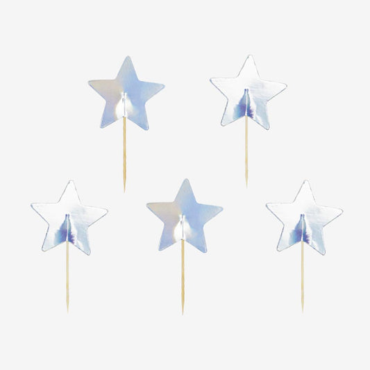 10 iridescent star cocktail picks for birthday or baby shower cake decoration