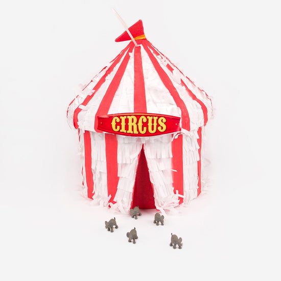 Décoration anniversaire enfant cirque : pinata chapiteau et mini éléphants
