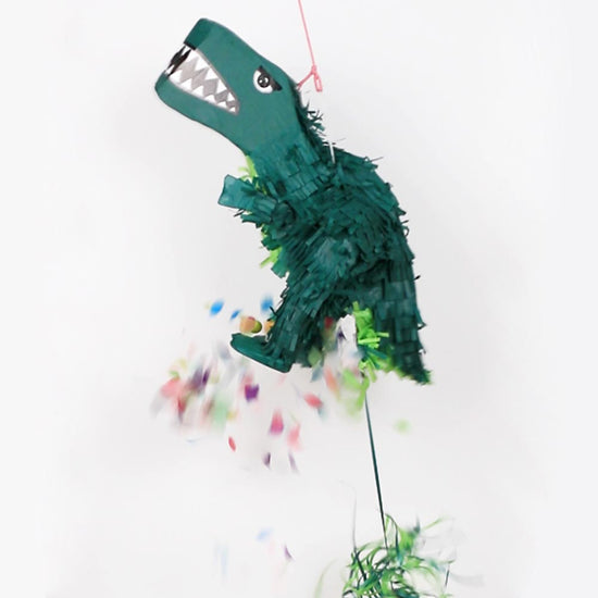 Piñata de dinosaurio con cable de tracción para el cumpleañero dino