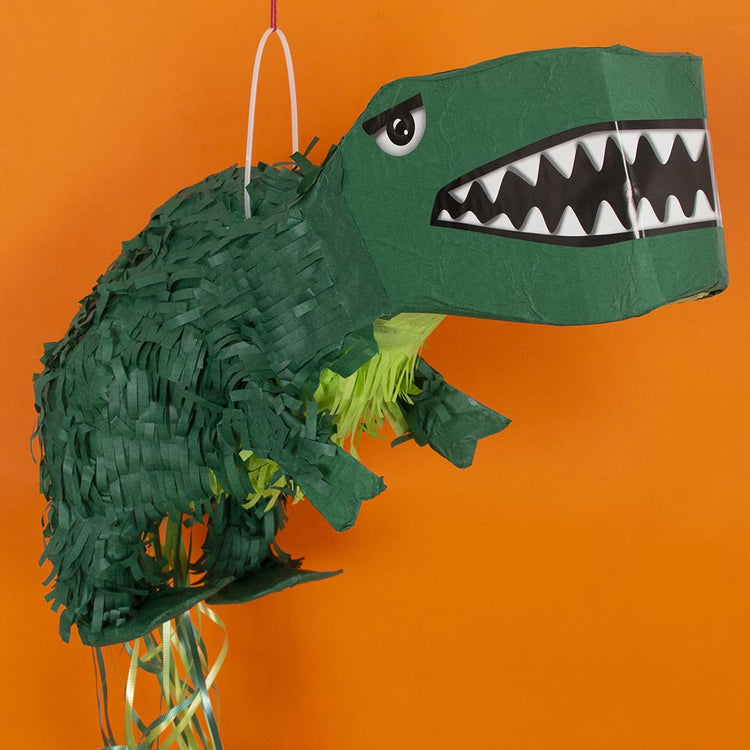 Piñata verde de Trex para decoración de cumpleaños de niño dinosaurio