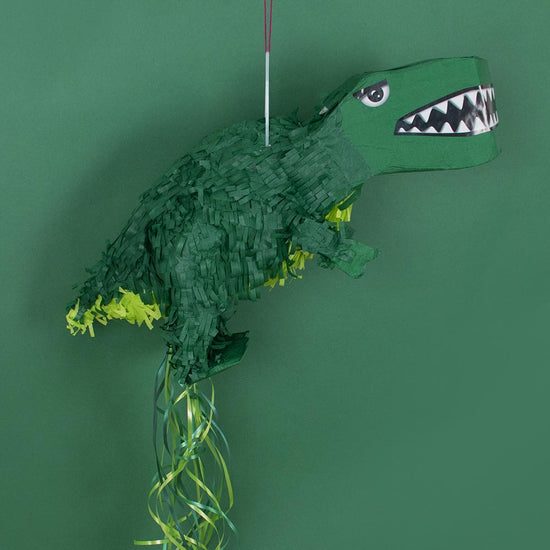 Decoración cumpleaños niño: piñata dinosaurio T-rex verde