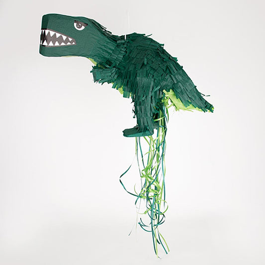 ¡Una piñata tradicional con forma de dinosaurio para llenar de golosinas y regalos!