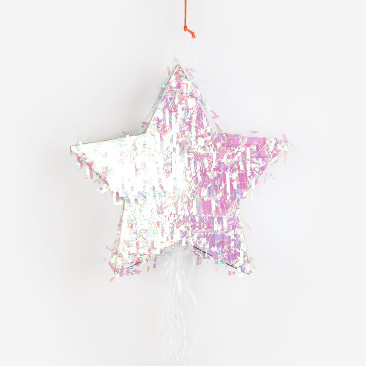 Pinata étoile iridescente pour decoration anniversaire theme astronaute.