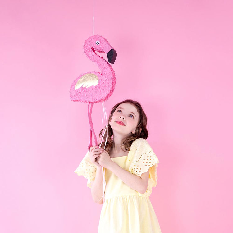 Mini piñata de flamenco rosa para fiesta de cumpleaños de niña