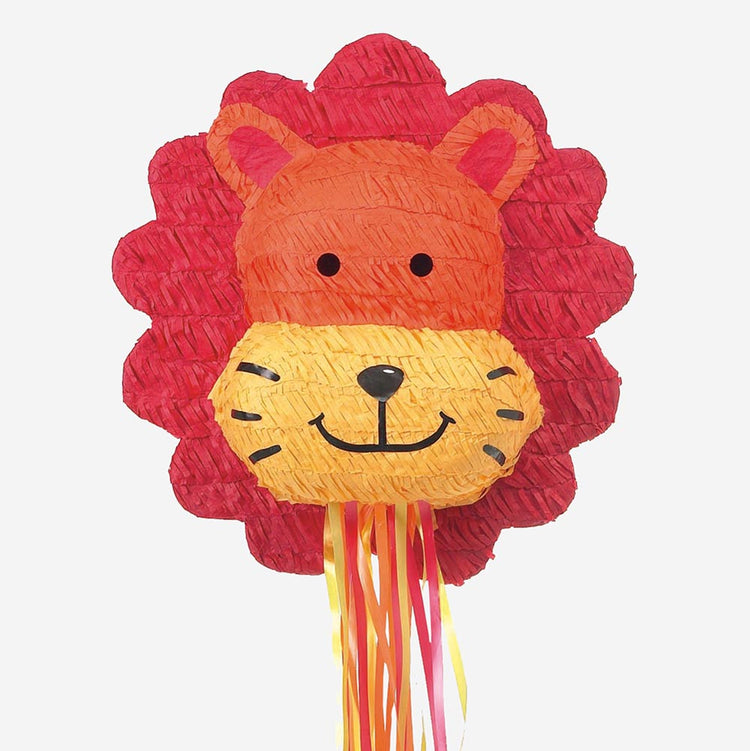 Piñata de cabeza de león para animación y decoración de cumpleaños de safari.