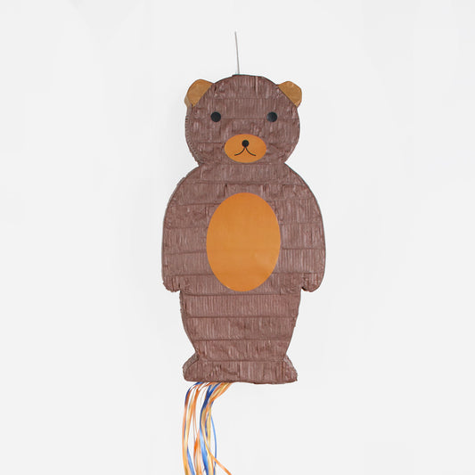 Idea de animación de cumpleaños de animales del bosque: piñata de oso pardo