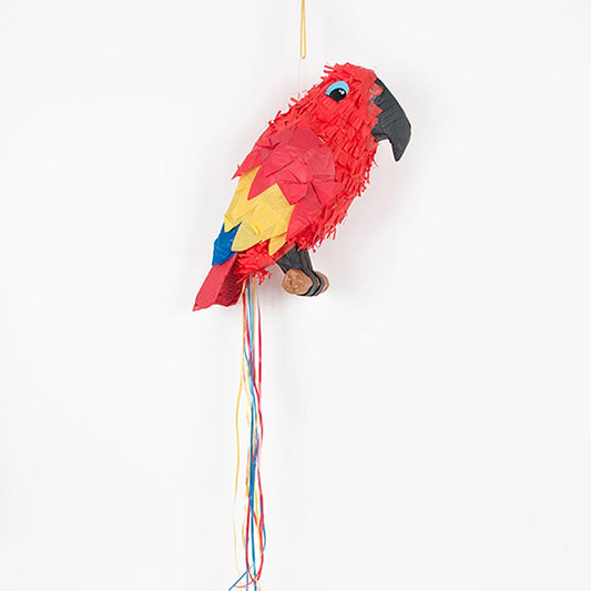 The parrot pinata for a pirate-themed child's birthday decoration.