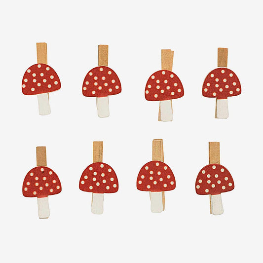 Mini pinces champignons rouges : deco anniversaire animaux de la foret