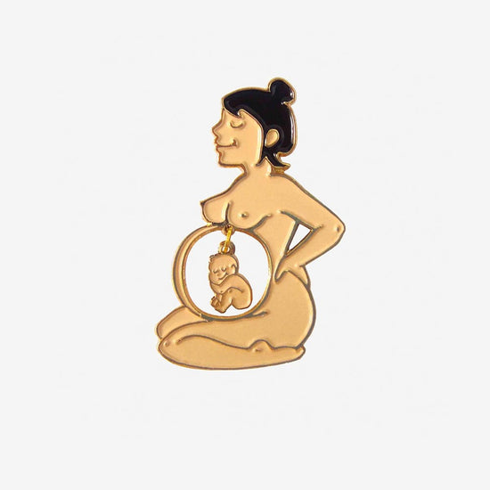 Cadeau future maman, baby shower : pin's femme enceinte brune