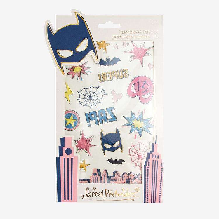 Pink superhero tattoo patch for little boy birthday gift